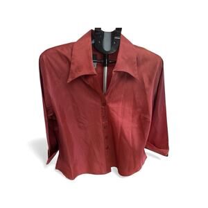 Blue Diamond dark bordeaux Satin Button Collar Blouse 3/4 Sleeve Size M